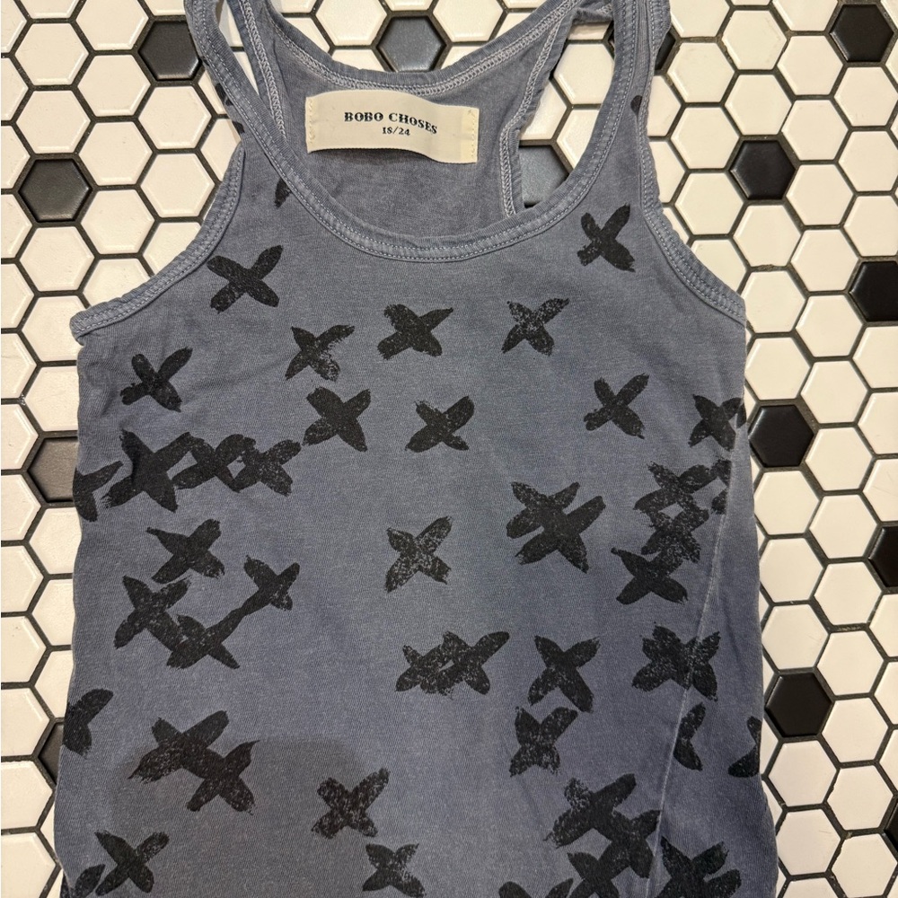 Bobo Choses Blue Gray Tank Top with Black Pattern